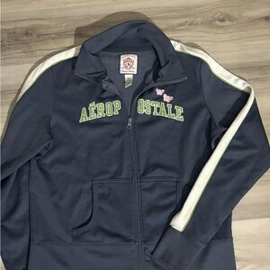 Aéropostale Navy Zip-Up Track Jacket with White & Lime Trim